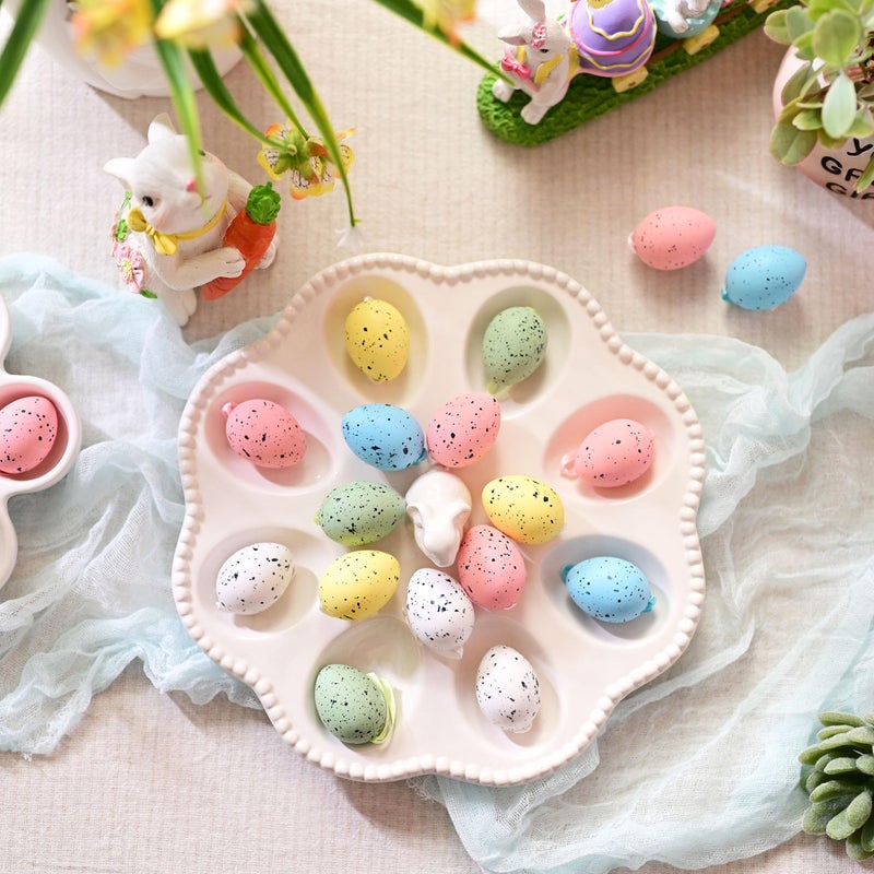 Valery Madelyn 18Pcs Easter Eggs Ornaments for Small Tree Decorations, 1.57" Pastel Pink Blue Plastic Easter Eggs Bulk, Shatterproof Decorative Hanging Egg Decorations Spring Party Decor - Image 2