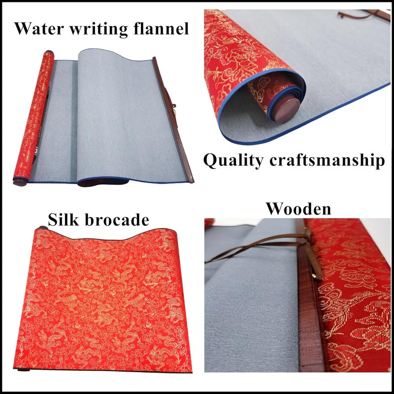Ellkee 2 Pcs Reusable Chinese Calligraphy Water Writing Cloth, Inkless calligraphy Practice Paper with Felt Pencil Case & 1 Brush, Water-based Writing Cloth for beginners(4 Items) - Image 5