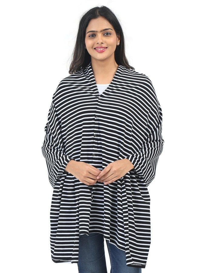 Kowsi Women Cotton Casual Style Soft Mother's Nursing & Feeding Shawl Feeding Cloak (Black Stripes) - Image 3