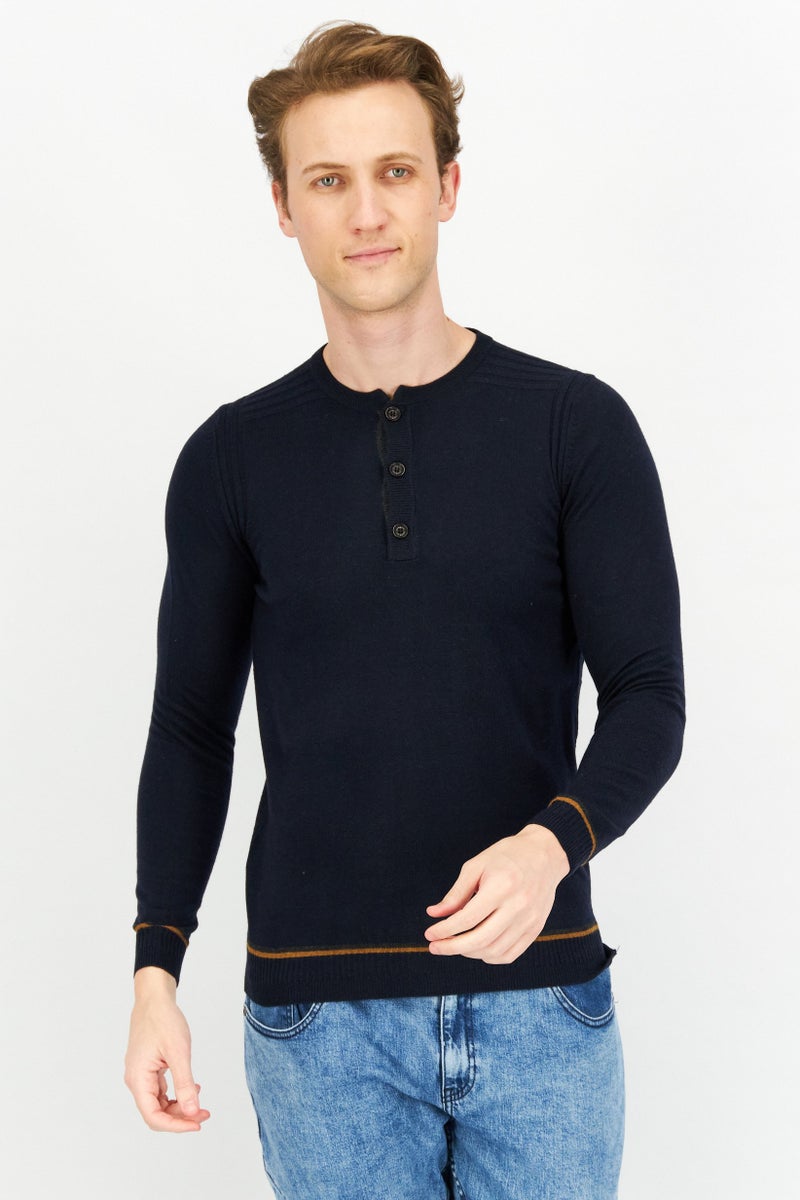 Sorbino سويت شيرت رجالي بأكمام طويلة و ياقة دائرية منسوج، أزرق داكن - Image 1