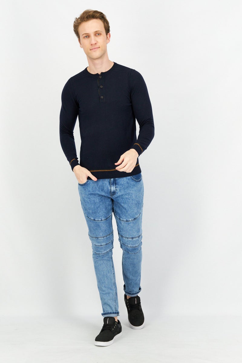 Sorbino سويت شيرت رجالي بأكمام طويلة و ياقة دائرية منسوج، أزرق داكن - Image 4