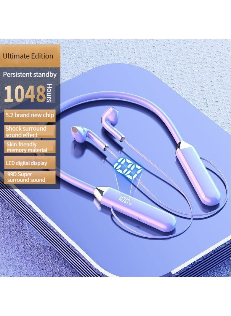 GELESE Bluetooth Neck Sports Wireless Headphones Dual Half In-Ear Universal Ultra Long Standby Purple - Image 1