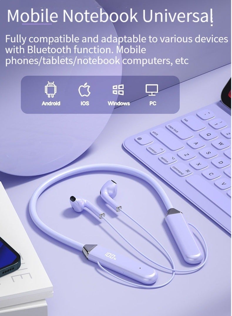 GELESE Bluetooth Neck Sports Wireless Headphones Dual Half In-Ear Universal Ultra Long Standby Purple - Image 2