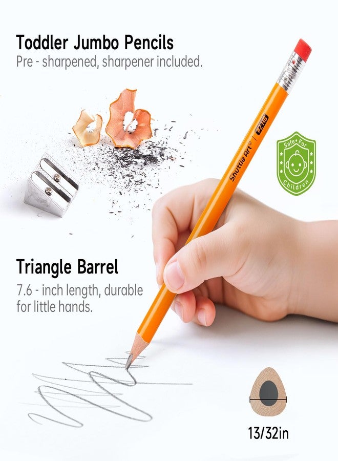 Shuttle Art Jumbo Pencils - 18 Pack Triangle Pre sharpened Pencils #2 HB with Top Erasers & Sharpener, for kids Ages 4-8, Kindergarten School Supplies, Ideal for Home, Classroom - Image 4
