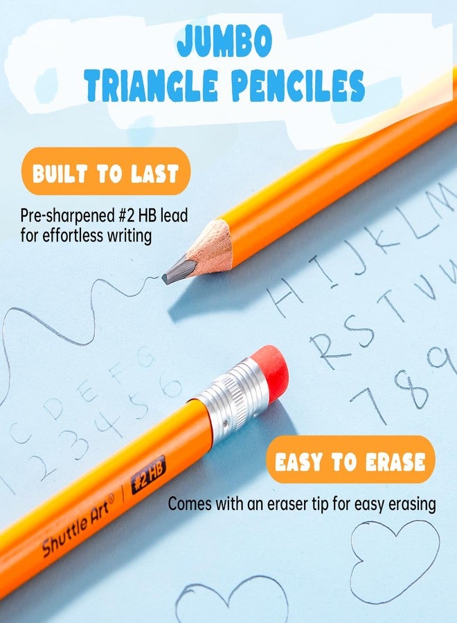 Shuttle Art Jumbo Pencils - 18 Pack Triangle Pre sharpened Pencils #2 HB with Top Erasers & Sharpener, for kids Ages 4-8, Kindergarten School Supplies, Ideal for Home, Classroom - Image 3