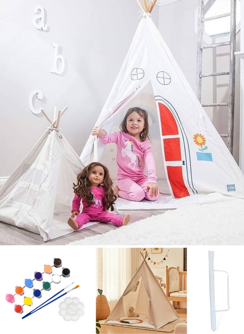 Pretocter Play Tent for Kids,White Painting White Tent  with 12 Painting Paints,3 Paintbrushes,Tent Storage Bag  - Image 1