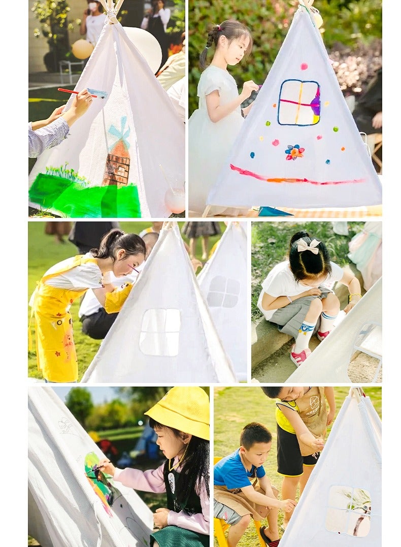 Pretocter Play Tent for Kids,White Painting White Tent  with 12 Painting Paints,3 Paintbrushes,Tent Storage Bag  - Image 4