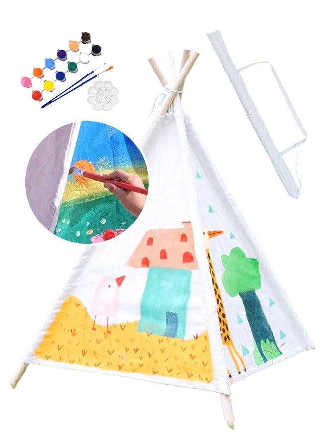 Pretocter Play Tent for Kids,White Painting White Tent  with 12 Painting Paints,3 Paintbrushes,Tent Storage Bag  - Image 5