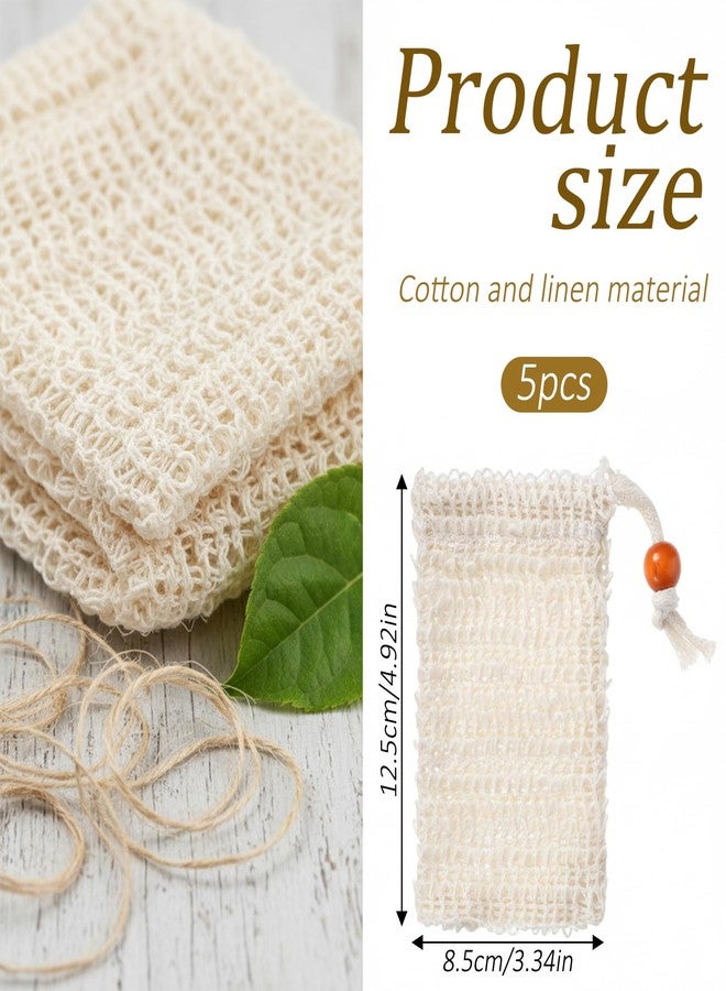 Bruislard 5 Pcs Soap Bar Bags Natural Sisal Bar Soap Sock Saver Net Loofah Pouch Exfoliating Foaming Mesh Quick-Drying Net for Shower - Image 2