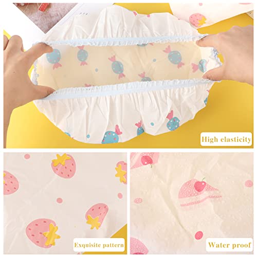 Pengxiaomei Waterproof Shower Caps, 3 Pcs Plastic Reusable Shower Caps Elastic Band Bath Caps for Women, Kids (Food) - Image 4