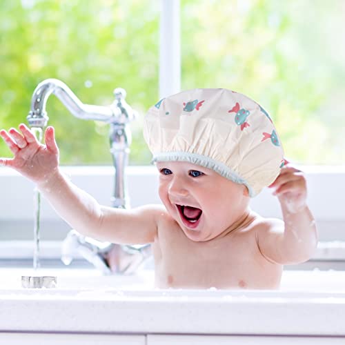 Pengxiaomei Waterproof Shower Caps, 3 Pcs Plastic Reusable Shower Caps Elastic Band Bath Caps for Women, Kids (Food) - Image 5