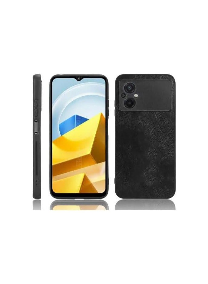 ELMO3EZZ for Poco M5 Case, TPU and Suede PU Leather Case, Anti-Vibration Anti-Slip Ultralight Luxury Case for Poco M5, for Men Women(Black)