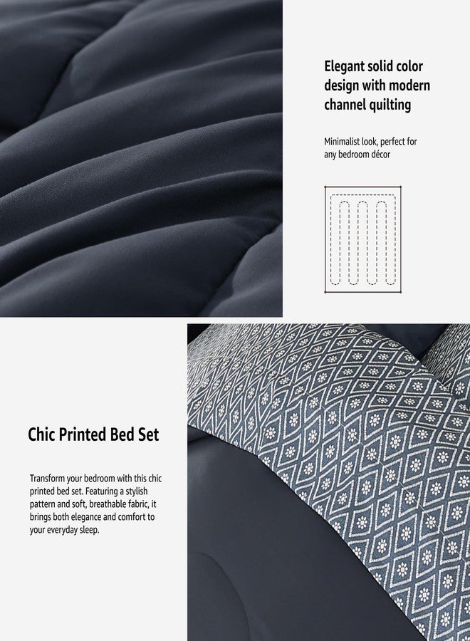 Monbix Full Comforter Set - 7 Pieces Blue Grey Bed in a Bag Full Size Track Stitching Bedding Sets, All Seasons Down Alternative Comforter with Sheets,Pillowcases & Shams - Image 5