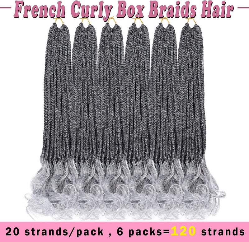 Dorsanee French Curl Crochet Braids 22 Inch 6 Packs Goddess Box Braids Crochet Hair Pre Looped French Curly Braiding Hair Crochet Box Braids With Curly Wavy Ends Synthetic Hair Extensions (#1B/Gray) - Image 3
