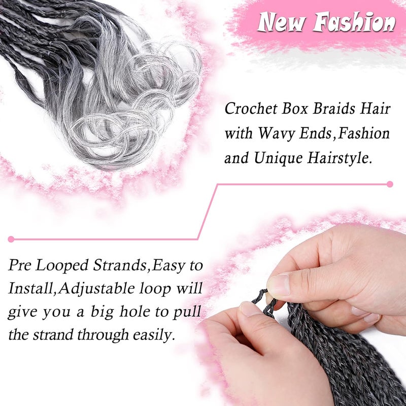 Dorsanee French Curl Crochet Braids 22 Inch 6 Packs Goddess Box Braids Crochet Hair Pre Looped French Curly Braiding Hair Crochet Box Braids With Curly Wavy Ends Synthetic Hair Extensions (#1B/Gray) - Image 4
