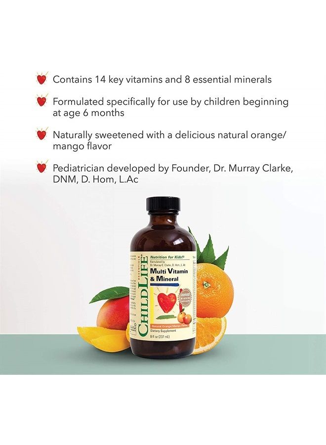 CHILDLIFE ESSENTIALS مكملات الفيتامينات والمعادن السائلة للأطفال - فيتامينات سائلة للأطفال، طبيعية بالكامل، خالية من الغلوتين، غير معدلة وراثيًا - بنكهة البرتقال والمانجو الطبيعية، زجاجة سعة 8 أونصات - Image 3