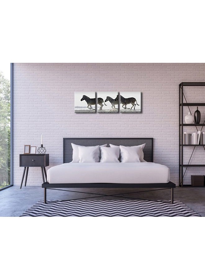 Pyradecor Zebra Canvas Prints Wall Art Black and White Animals Pictures Paintings for Living Room Bedroom Bathroom Home Decorations 3 Piece Modern Stretched and Framed Giclee Horse Artwork - Image 5