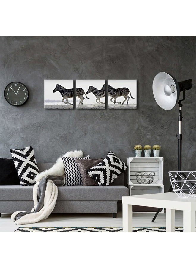 Pyradecor Zebra Canvas Prints Wall Art Black and White Animals Pictures Paintings for Living Room Bedroom Bathroom Home Decorations 3 Piece Modern Stretched and Framed Giclee Horse Artwork - Image 3