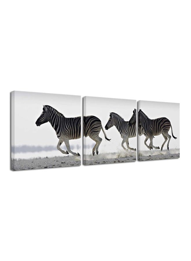 Pyradecor Zebra Canvas Prints Wall Art Black and White Animals Pictures Paintings for Living Room Bedroom Bathroom Home Decorations 3 Piece Modern Stretched and Framed Giclee Horse Artwork - Image 1