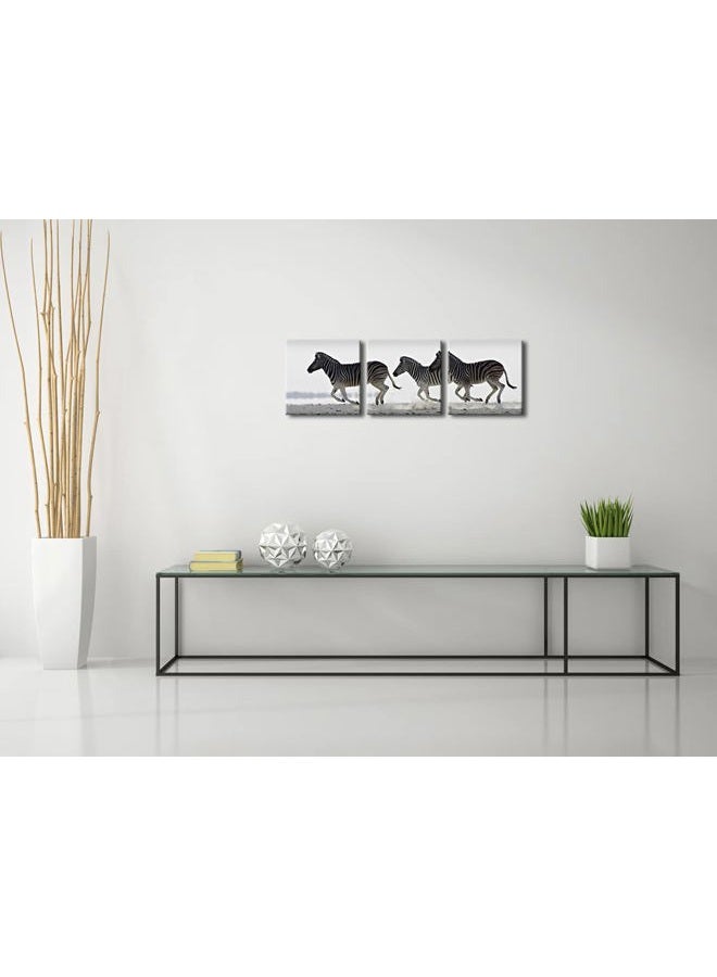 Pyradecor Zebra Canvas Prints Wall Art Black and White Animals Pictures Paintings for Living Room Bedroom Bathroom Home Decorations 3 Piece Modern Stretched and Framed Giclee Horse Artwork - Image 4