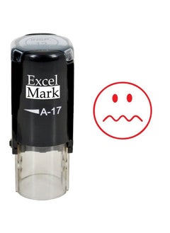 ExcelMark Round Teacher Stamp Squiggly Line Face Red Ink  - Image 1