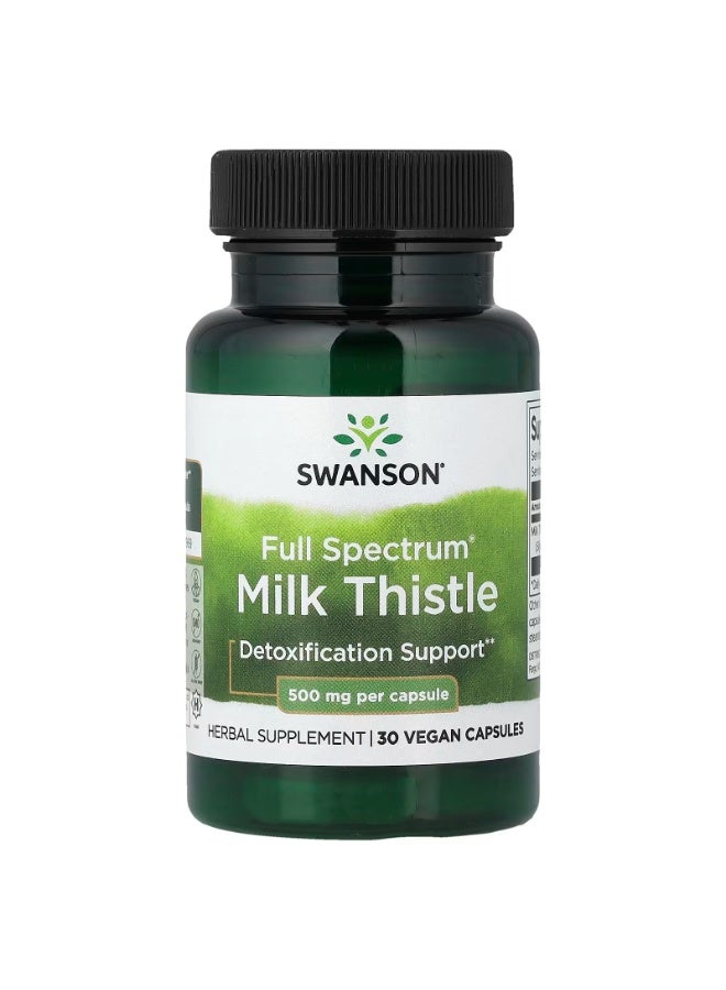 SWANSON Full Spectrum® Milk Thistle, 30 Vegan Capsules (0.5 g per Capsule) - Image 1