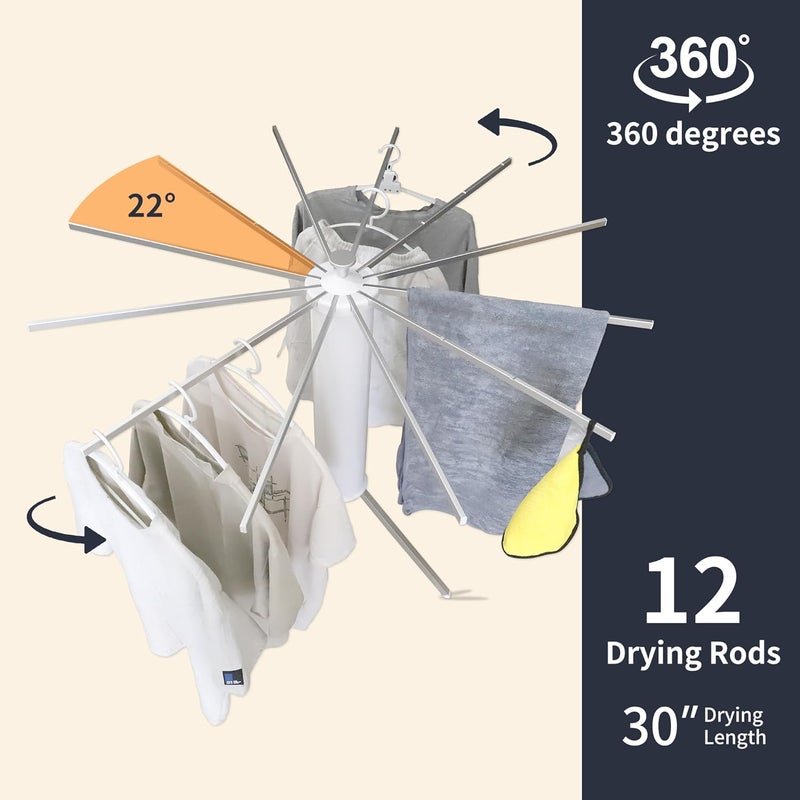 RFOUO Clothes Drying Rack Tripod,Laundry Hanger Dryer Rack,Portable Foldable Drying Rack-Drying Rack Clothing Laundry Bedroom Household Aluminum-12rods - Image 3