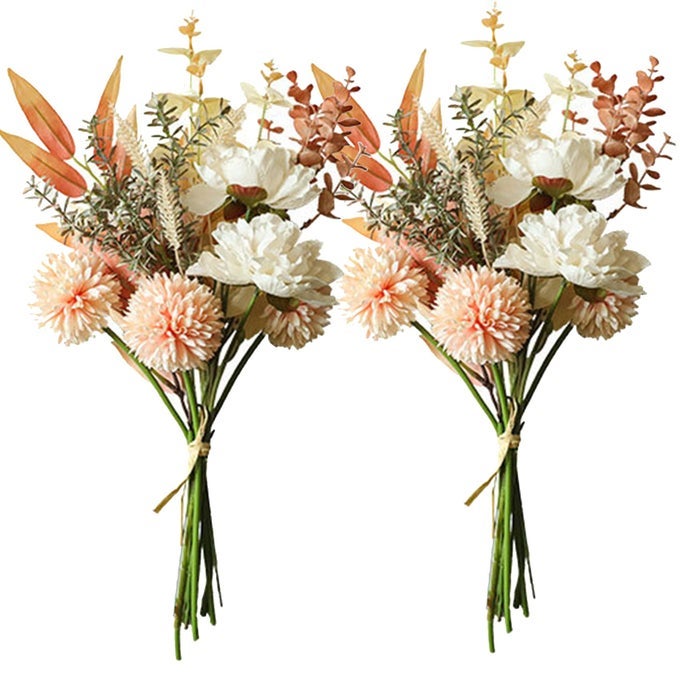 ARTIFICIAL DANDELION SILK FLOWERS FOR HOME DECOR AND WEDDING 2 BOUQUET FAUX FLOWER DINING TABLE CENTERPIECE ARTIFICIAL PLANTS PEACH FLOWER ARRANGEMENT SILK FLOWERS FOR DECORATION