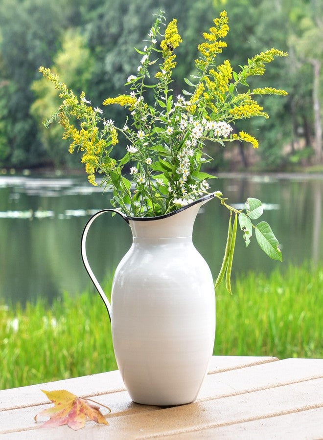 Red Co. 9.5” Decorative Vintage Metal Centerpiece Flower Vase with Handle, White/Black Rim - Image 2