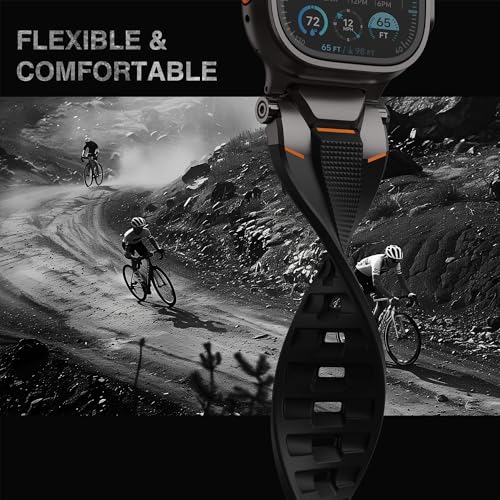 ULTIMAL Compatible with Apple Watch Ultra 3/2/1 band 49mm/46mm/45mm/44mm for Men, Silicone Strap with Durable Stainless Steel Buckle for Apple Watch Ultra 3/2/1 Series 11/10/9/8/7/6/5/4/3/SE3/SE2/SE (Black/Black) - Image 5