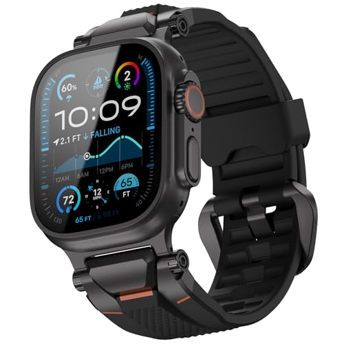 ULTIMAL Compatible with Apple Watch Ultra 3/2/1 band 49mm/46mm/45mm/44mm for Men, Silicone Strap with Durable Stainless Steel Buckle for Apple Watch Ultra 3/2/1 Series 11/10/9/8/7/6/5/4/3/SE3/SE2/SE (Black/Black) - Image 1