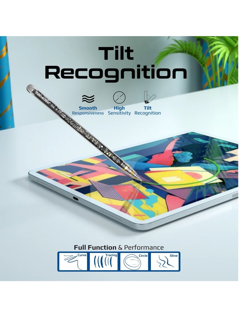 PROMATE Transparent Stylus Pencil With Magnetic Wireless Charging, 8-Hour Battery Life, Replaceable Nib, Palm Rejection And Tilt Recognition For iPad Pro 11/12.9, iPad 10/9/8/7/6 Black - Image 5