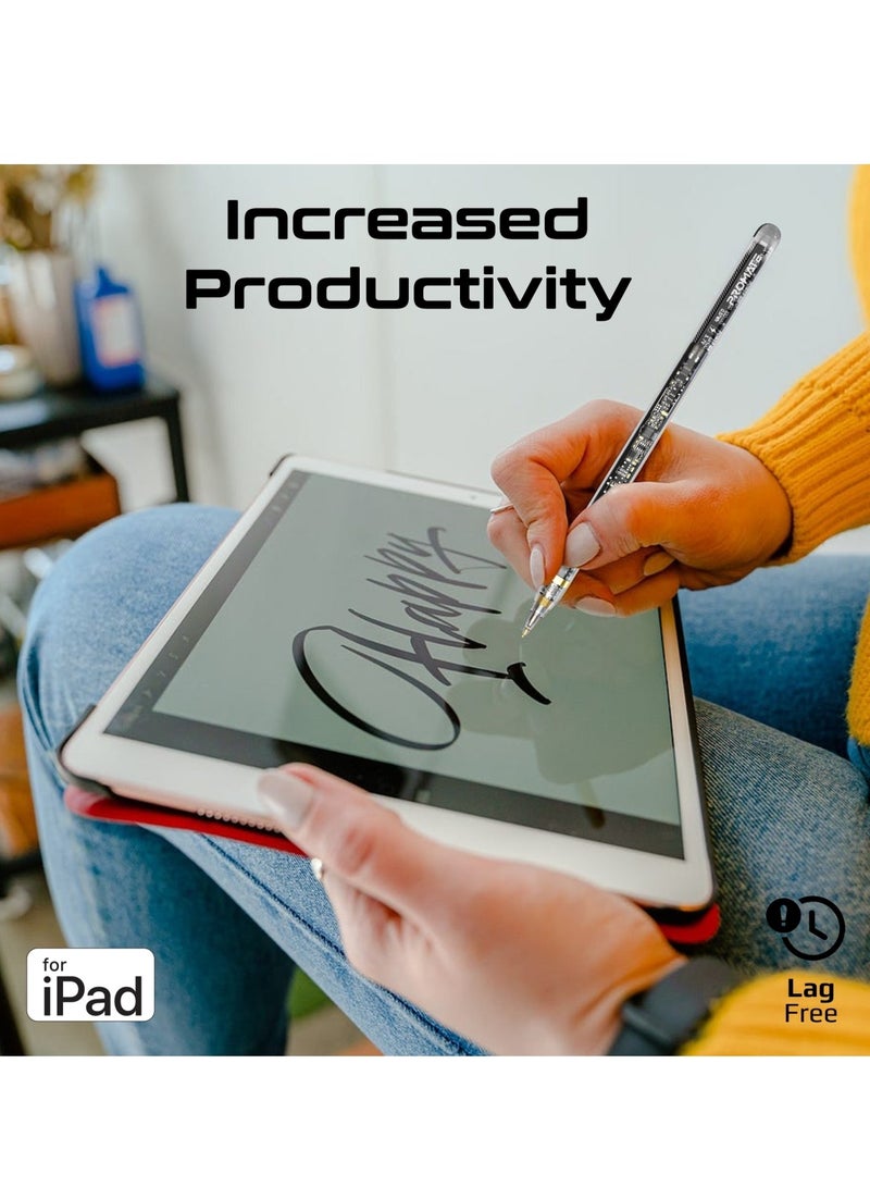 PROMATE Transparent Stylus Pencil With Magnetic Wireless Charging, 8-Hour Battery Life, Replaceable Nib, Palm Rejection And Tilt Recognition For iPad Pro 11/12.9, iPad 10/9/8/7/6 Black - Image 2