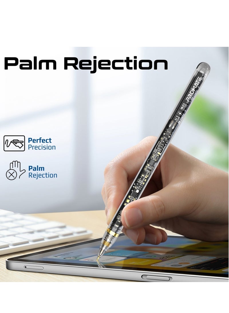 PROMATE Transparent Stylus Pencil With Magnetic Wireless Charging, 8-Hour Battery Life, Replaceable Nib, Palm Rejection And Tilt Recognition For iPad Pro 11/12.9, iPad 10/9/8/7/6 Black - Image 4
