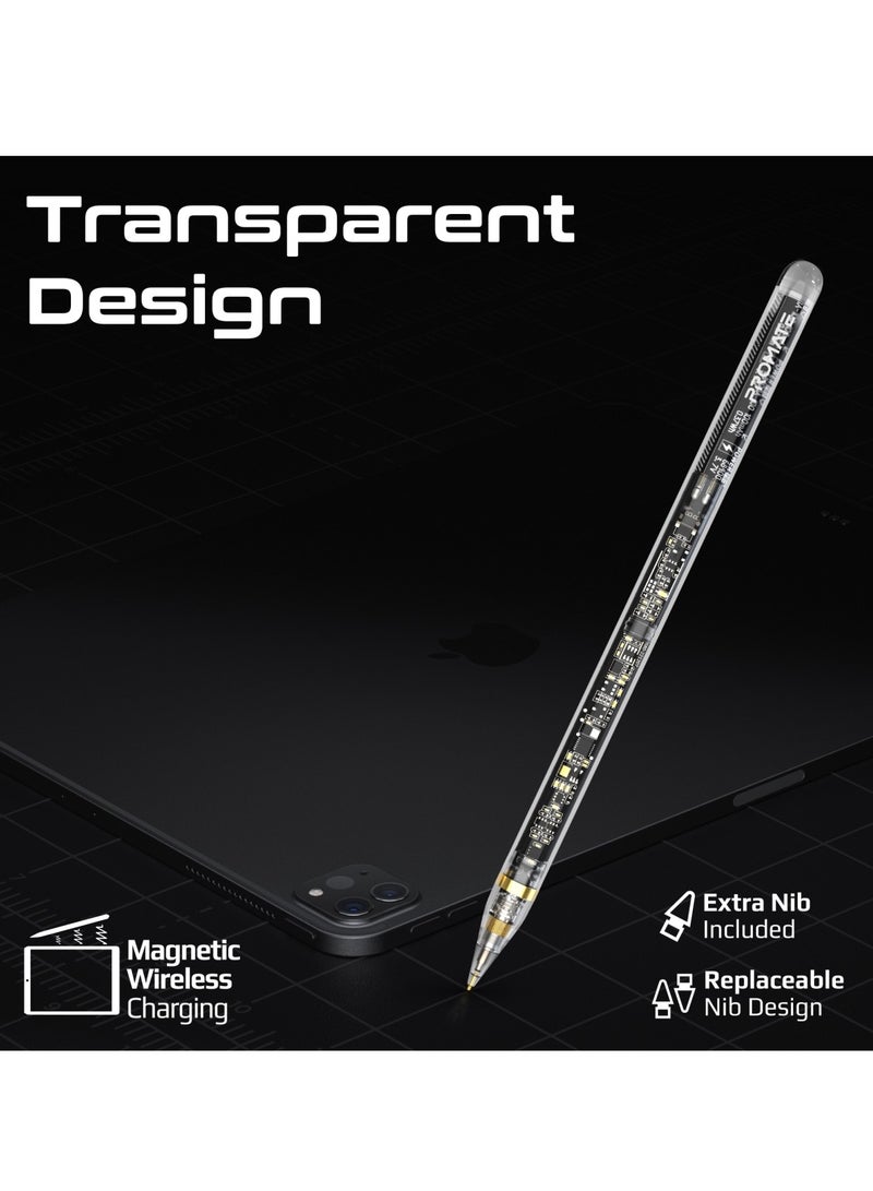 PROMATE Transparent Stylus Pencil With Magnetic Wireless Charging, 8-Hour Battery Life, Replaceable Nib, Palm Rejection And Tilt Recognition For iPad Pro 11/12.9, iPad 10/9/8/7/6 Black - Image 3
