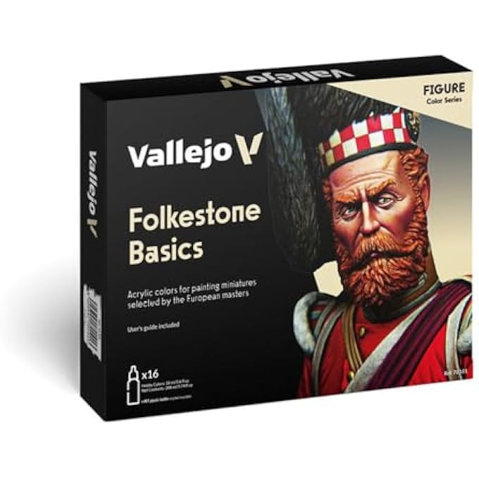 Vallejo 70101 - MODEL COLOR FOLKSTONE BASICS ACRYLIC PAINT SET - 16 X ASSORTED 17MILLIMETER COLOUR, BEIGE/BLUE/BROWN/GOLD/GREEN/GREY/ORANGE/RED/SILVER/YELLOW - Image 1