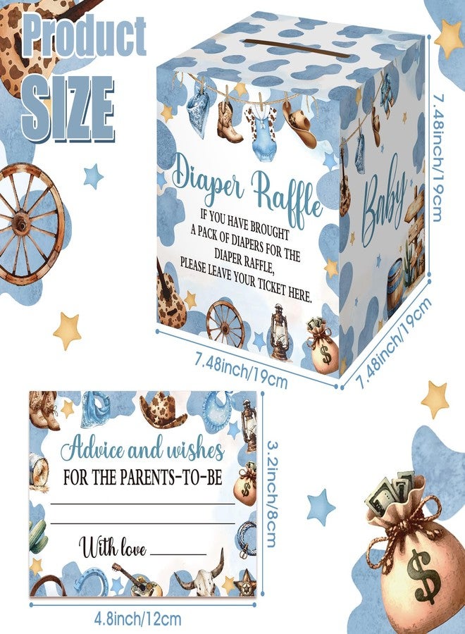 تيلينغ تذاكر سحب على 51 قطعة لحفاضات الأطفال مع صندوق بطاقات السحب، زينة لحفل استقبال المولود، صندوق حامل لحفل استقبال المولود لحفل سحب على حفاضات الأطفال (قريبًا راعي بقر صغير) - Image 2