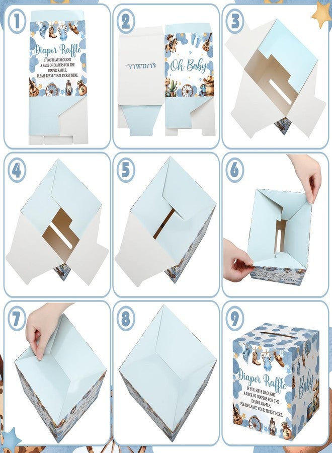 تيلينغ تذاكر سحب على 51 قطعة لحفاضات الأطفال مع صندوق بطاقات السحب، زينة لحفل استقبال المولود، صندوق حامل لحفل استقبال المولود لحفل سحب على حفاضات الأطفال (قريبًا راعي بقر صغير) - Image 5