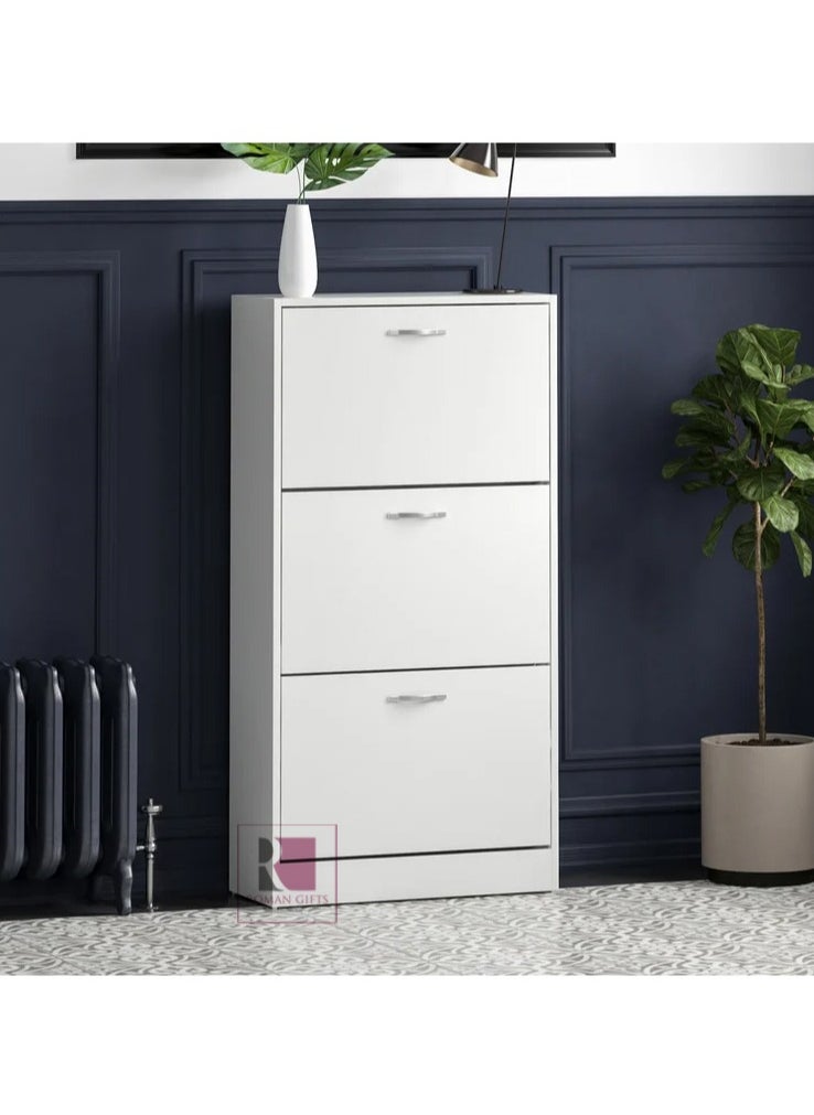Roman Gifts - 3 Drawer Shoe Cabinet Cupboard Shoe Storage Organiser Pull Down Wooden Furniture Unit - Image 1