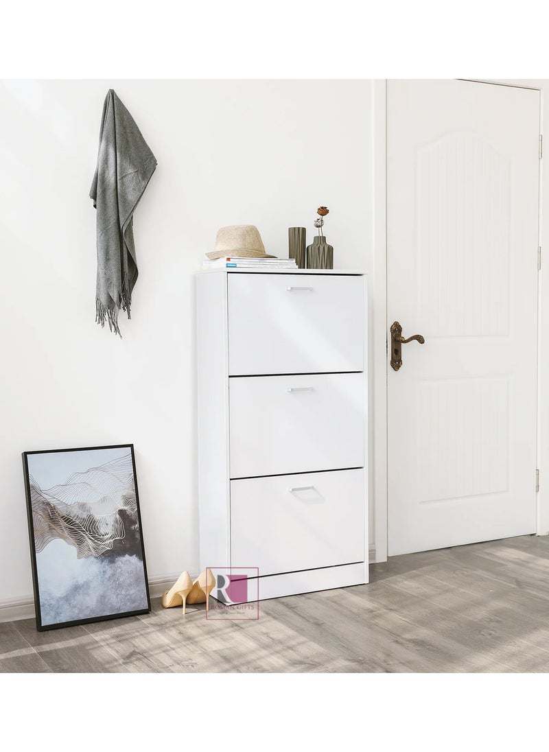 Roman Gifts - 3 Drawer Shoe Cabinet Cupboard Shoe Storage Organiser Pull Down Wooden Furniture Unit - Image 1