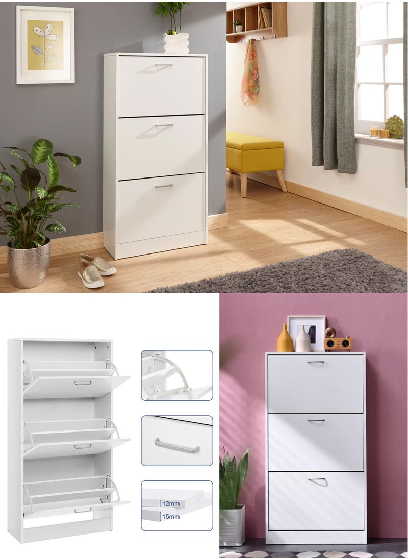 Roman Gifts - 3 Drawer Shoe Cabinet Cupboard Shoe Storage Organiser Pull Down Wooden Furniture Unit - Image 1