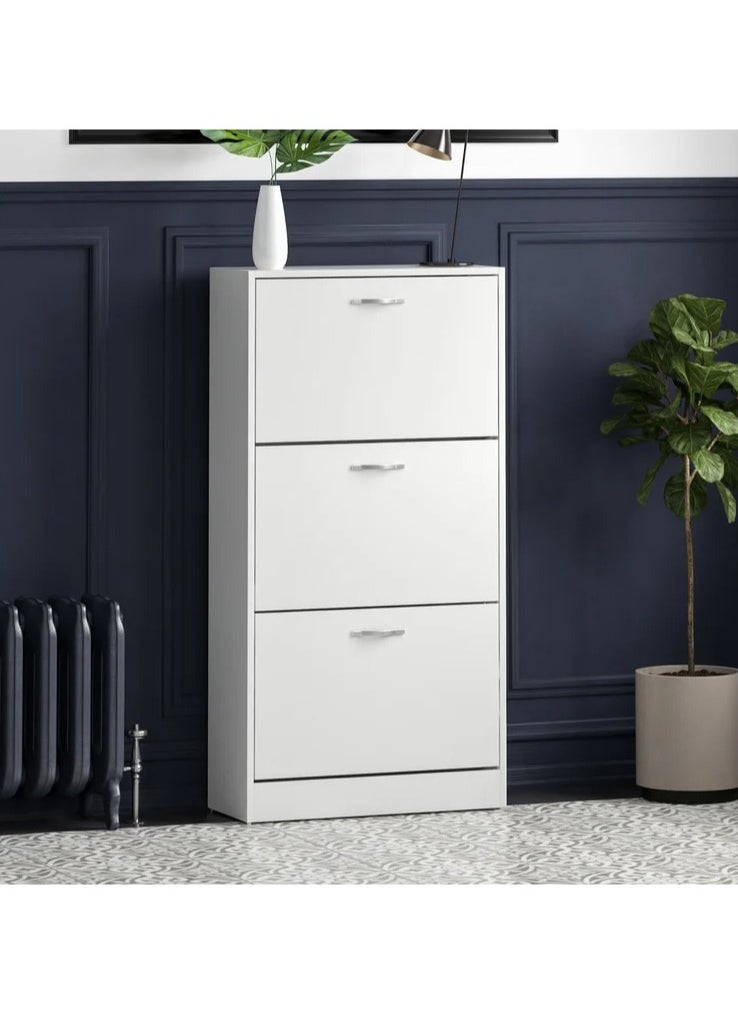 Roman Gifts - 3 Drawer Shoe Cabinet Cupboard Shoe Storage Organiser Pull Down Wooden Furniture Unit - Image 1
