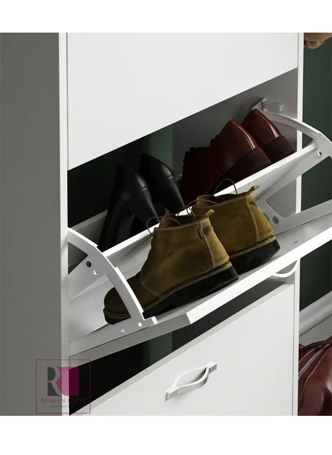 Roman Gifts - 3 Drawer Shoe Cabinet Cupboard Shoe Storage Organiser Pull Down Wooden Furniture Unit - Image 1