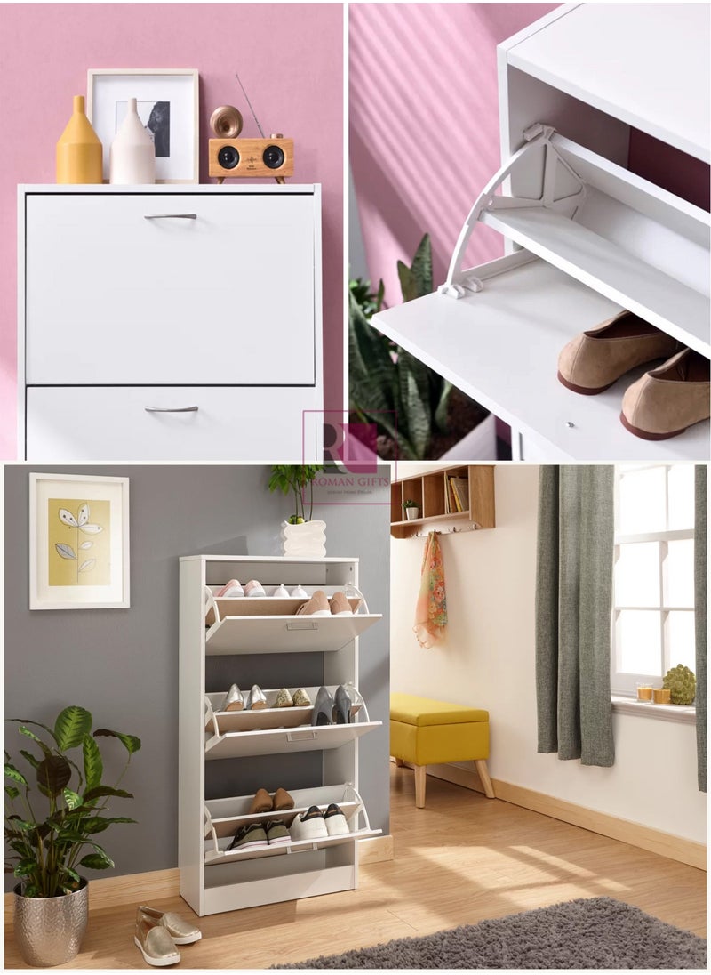 Roman Gifts - 3 Drawer Shoe Cabinet Cupboard Shoe Storage Organiser Pull Down Wooden Furniture Unit - Image 1