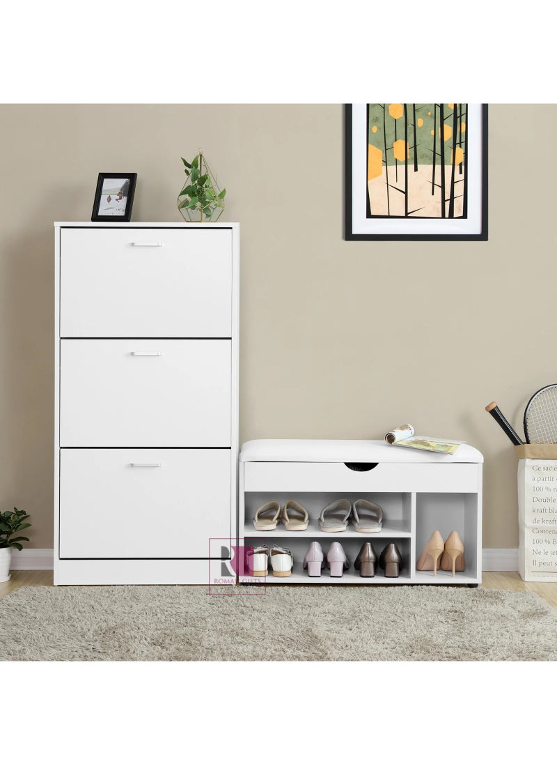 Roman Gifts - 3 Drawer Shoe Cabinet Cupboard Shoe Storage Organiser Pull Down Wooden Furniture Unit - Image 1