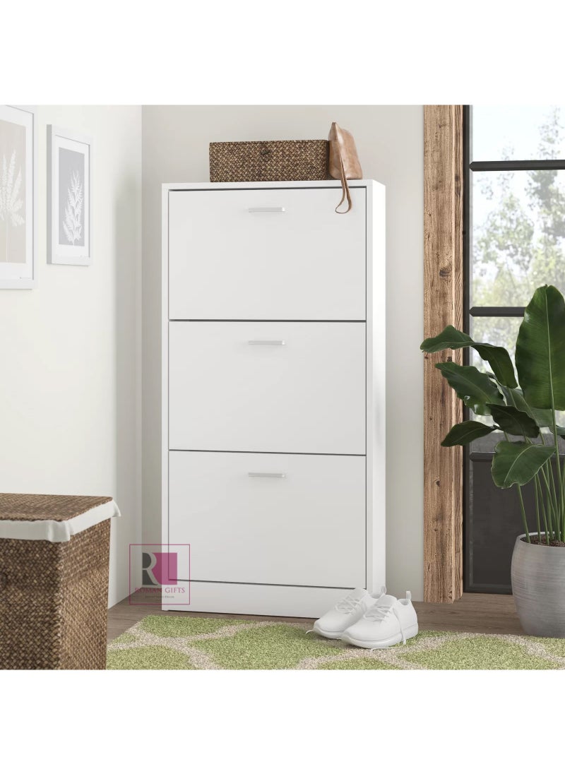 Roman Gifts - 3 Drawer Shoe Cabinet Cupboard Shoe Storage Organiser Pull Down Wooden Furniture Unit - Image 1