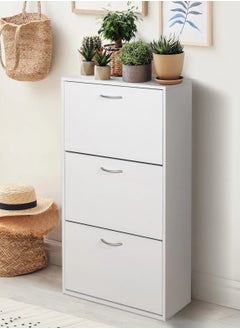 Roman Gifts 3 Drawer Shoe Cabinet Cupboard Shoe Storage Organiser Pull Down Wooden Furniture Unit  - Image 3