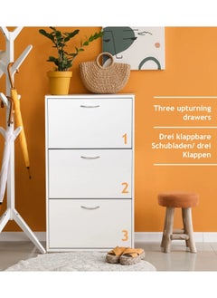 Roman Gifts 3 Drawer Shoe Cabinet Cupboard Shoe Storage Organiser Pull Down Wooden Furniture Unit  - Image 4