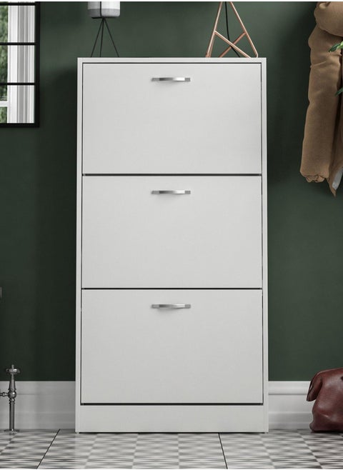 3 Drawer Shoe Cabinet Cupboard Shoe Storage Organiser Pull Down Wooden Furniture Unit