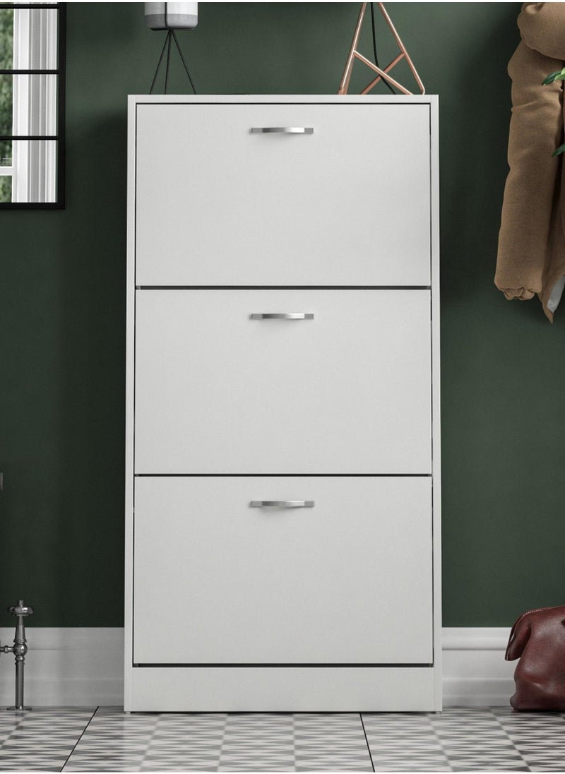 Roman Gifts - 3 Drawer Shoe Cabinet Cupboard Shoe Storage Organiser Pull Down Wooden Furniture Unit - Image 1